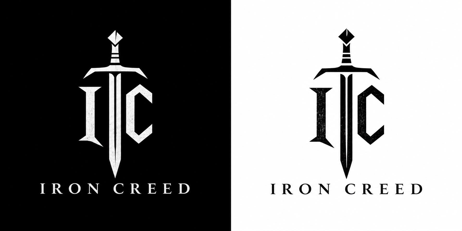 Iron Creed: monograma IC con espada, versión en negro